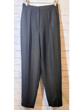 Jones New York Pants Womens Black Gold Shimmery Wool Trousers Size 10P Career